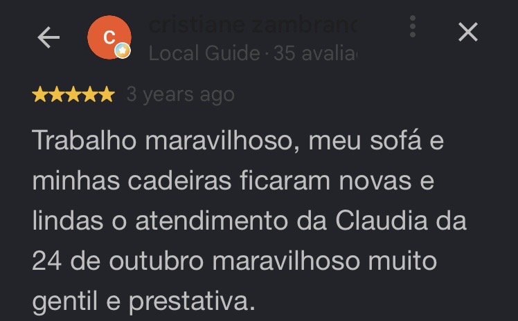 Captura da avaliação de Cristiane Zambrano